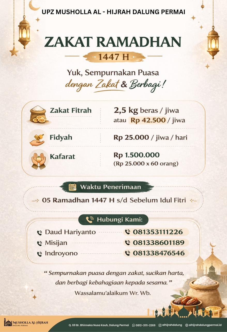 Penerimaan Zakat Ramadhan 1447 H di UPZ Musholla Al-Hijrah Dalung Permai